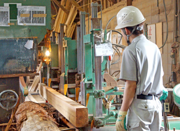 送材車付き帯鋸盤